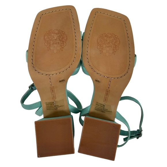 VINCE CAMUTO Jarenn Leather Pale Turquoise Block Heel Sandals 8 - Picture 8 of 9